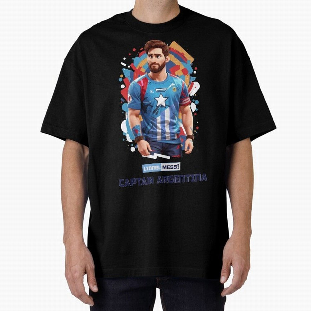 Lionel Messi Captain Argentina Oversized T-Shirt Celebrate Global Passion for FIFA World Cup 2026 USA Canada Mexico for Fans of Mbappe and Neymar and Portugal, Bringing Football Festival Excitement, Trophy Ambitions, Country Rivalries and Star
