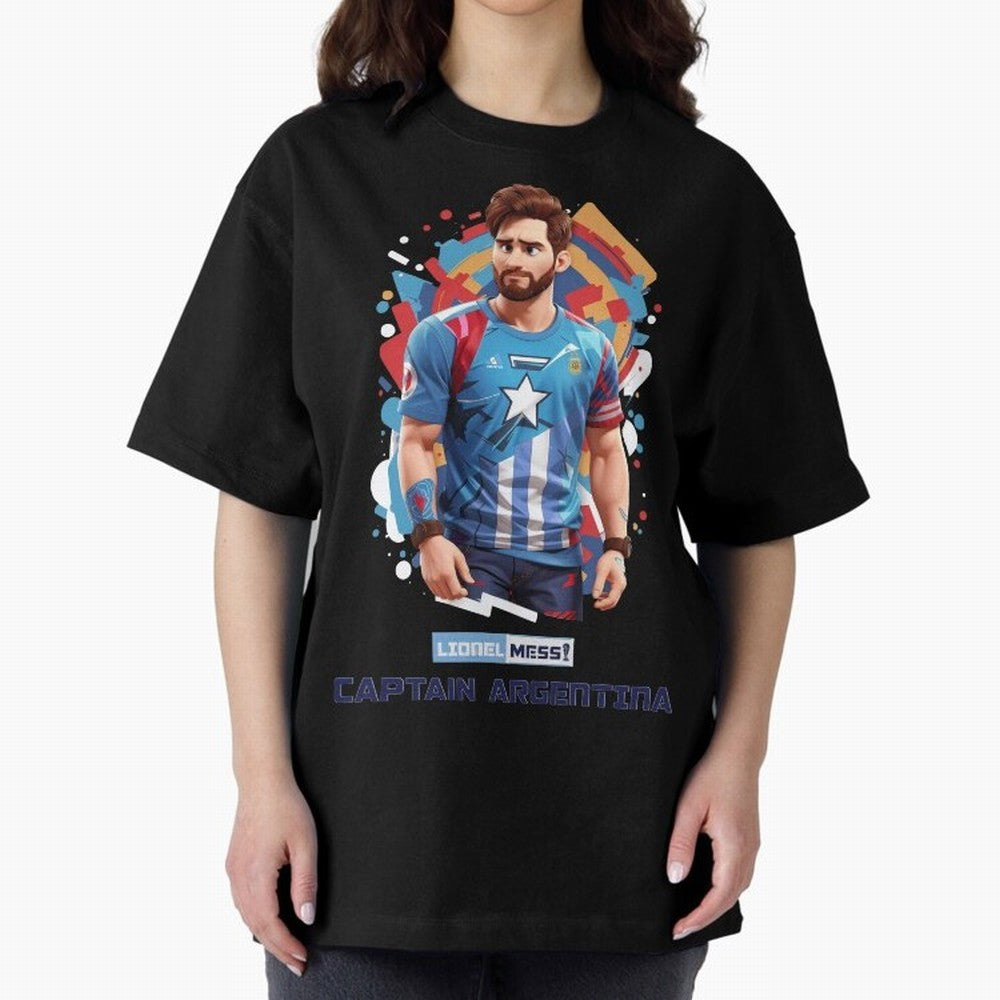 Lionel Messi Captain Argentina Oversized T-Shirt Celebrate Global Passion for FIFA World Cup 2026 USA Canada Mexico for Fans of Mbappe and Neymar and Portugal, Bringing Football Festival Excitement, Trophy Ambitions, Country Rivalries and Star