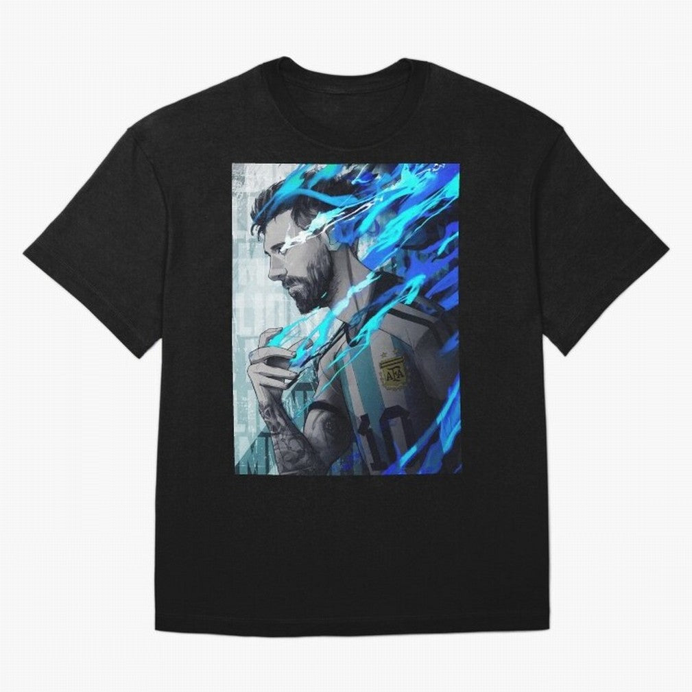 LIONEL MESSI NEW GOAL CELEBRATION ILLUSTRATION 2023 2024 Oversized T-Shirt Spotlight FIFA World Cup 2026 USA Canada Mexico for Fans of Messi, Neymar and Mbappe and France, Bringing Retro Football Energy, Iconic Rivalries, Trophy Chase Drama and