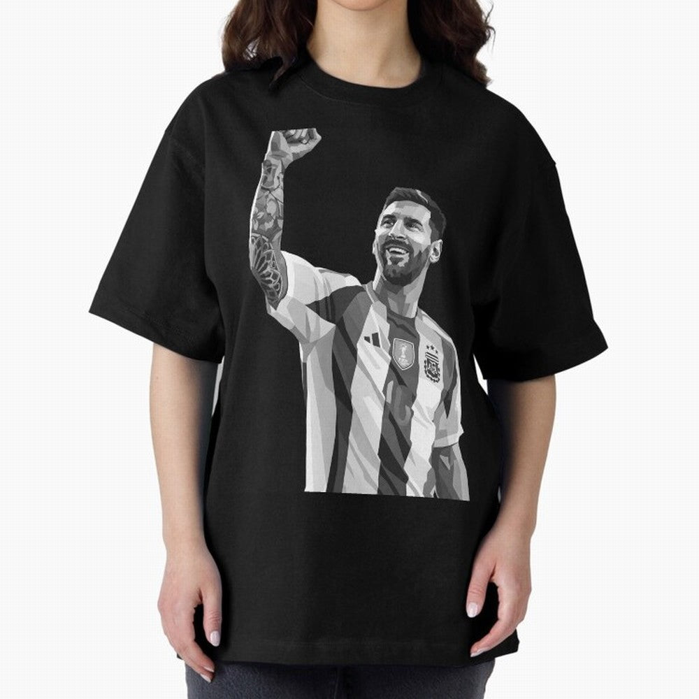 Messi grayscale Oversized T-Shirt Celebrate Football Dreams Across FIFA World Cup 2026 USA Canada Mexico for Fans of Mbappe and Neymar and Argentina and Brazil, Bringing Football Passion, Legendary Performances, Festival Vibes and Supporter
