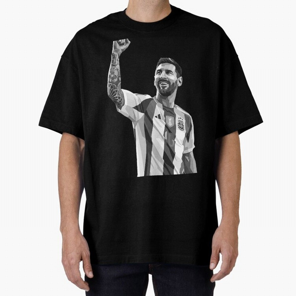 Messi grayscale Oversized T-Shirt Celebrate Football Dreams Across FIFA World Cup 2026 USA Canada Mexico for Fans of Mbappe and Neymar and Argentina and Brazil, Bringing Football Passion, Legendary Performances, Festival Vibes and Supporter