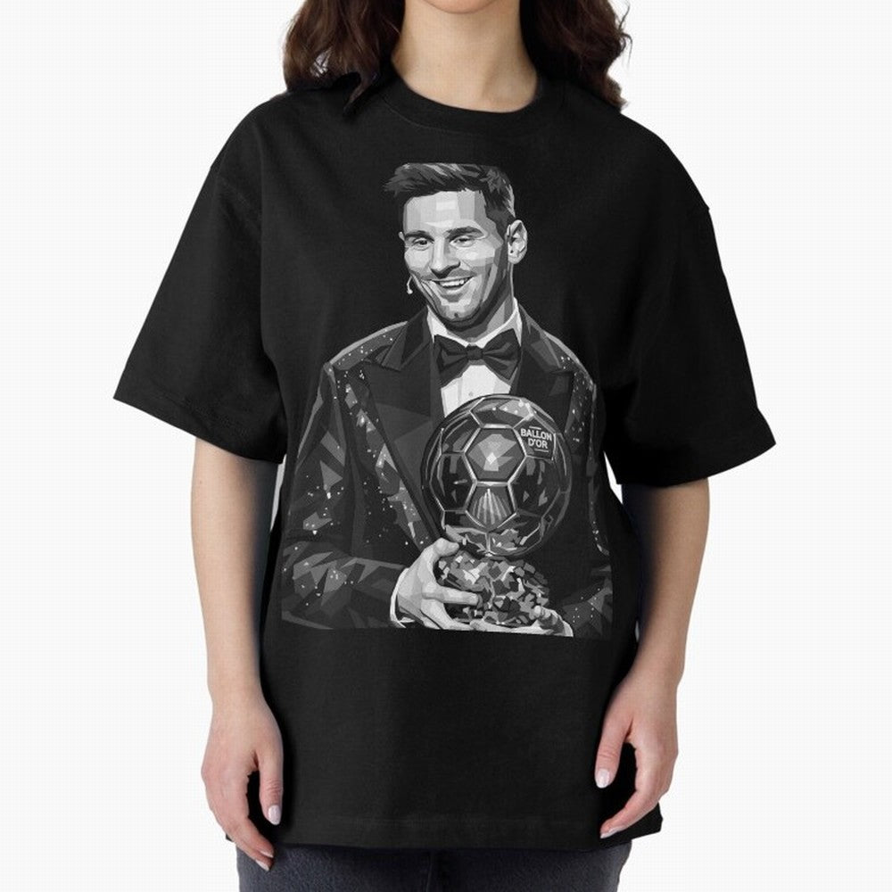 Messi grayscale Oversized T-Shirt Show Up for the Glory of FIFA World Cup 2026 for Fans of Messi and Cristiano Ronaldo and Brazil, Bringing Sports Nostalgia, International Competition, Famous Players and Unforgettable Victories; Perfect for People