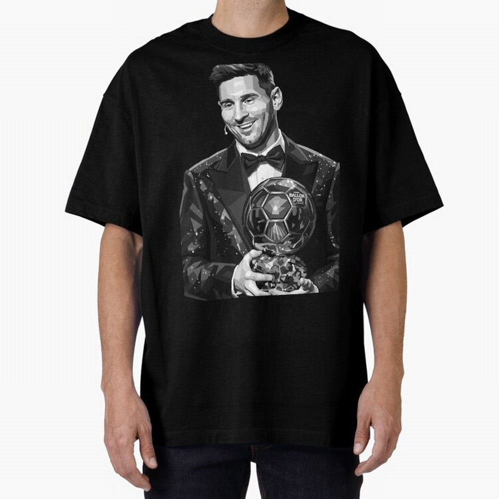 Messi grayscale Oversized T-Shirt Show Up for the Glory of FIFA World Cup 2026 for Fans of Messi and Cristiano Ronaldo and Brazil, Bringing Sports Nostalgia, International Competition, Famous Players and Unforgettable Victories; Perfect for People