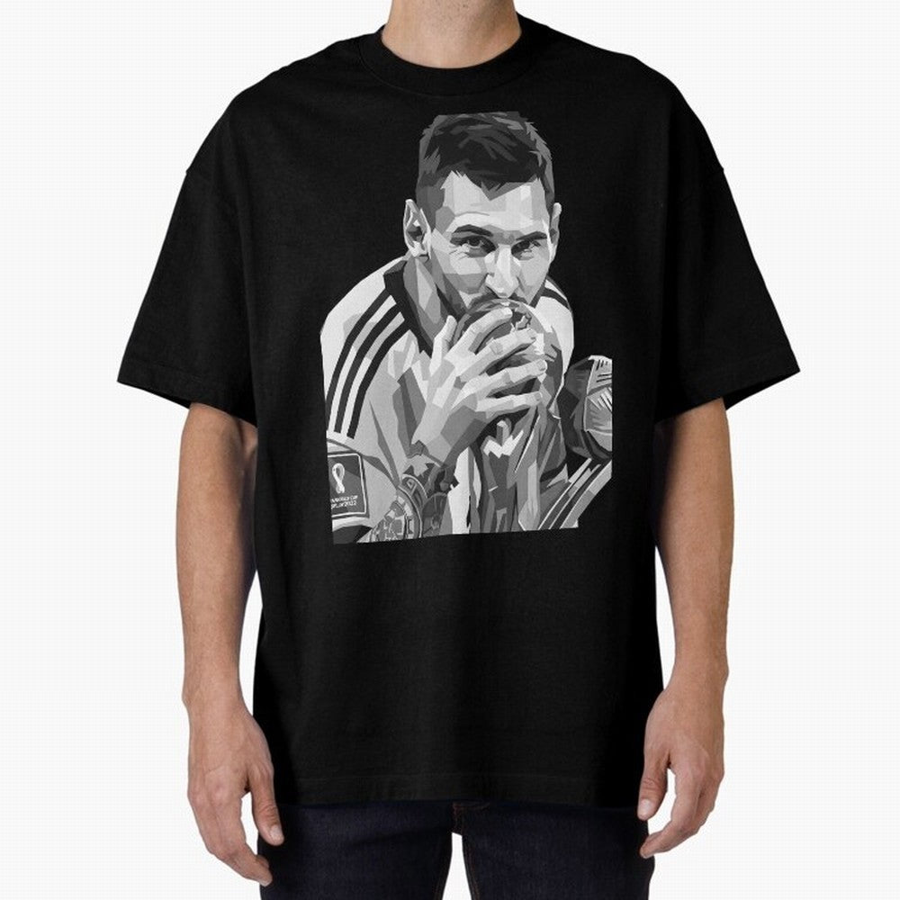 Messi grayscale Oversized T-Shirt Carry the Colors and Pride of FIFA World Cup 2026 USA Canada Mexico Inspired by Messi and Cristiano Ronaldo, Portugal Energy, Vintage Soccer Flavor, Modern Football Stars, National Flags and Final Night Emotion;