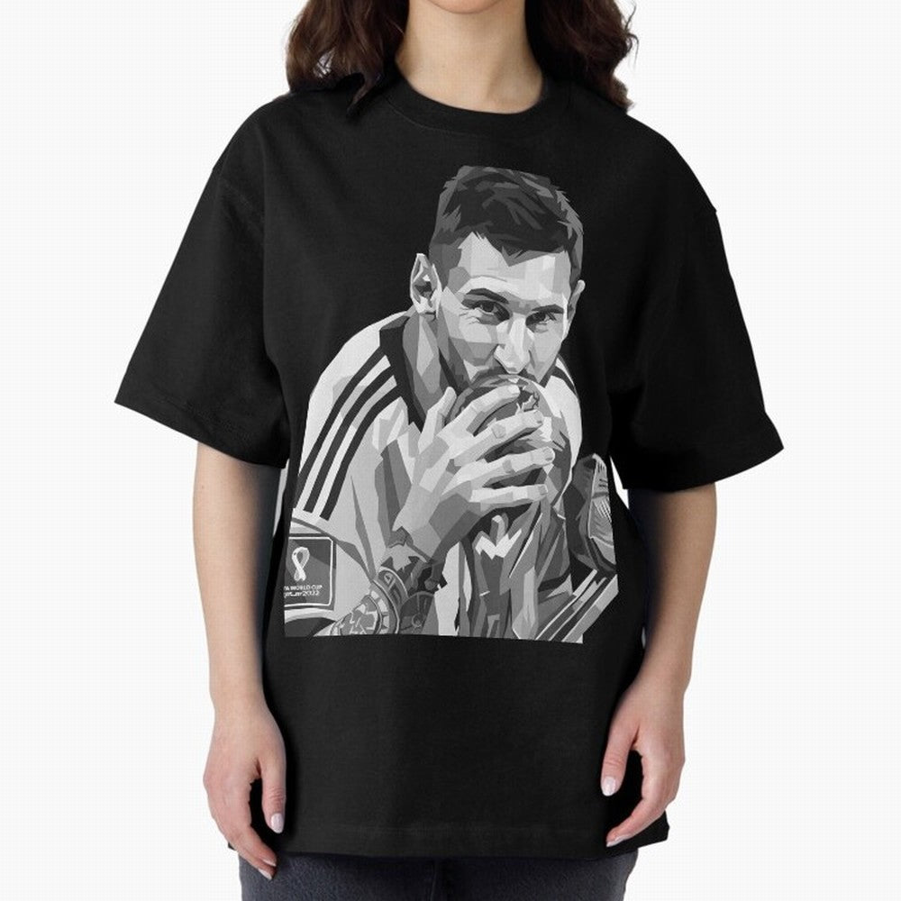 Messi grayscale Oversized T-Shirt Carry the Colors and Pride of FIFA World Cup 2026 USA Canada Mexico Inspired by Messi and Cristiano Ronaldo, Portugal Energy, Vintage Soccer Flavor, Modern Football Stars, National Flags and Final Night Emotion;
