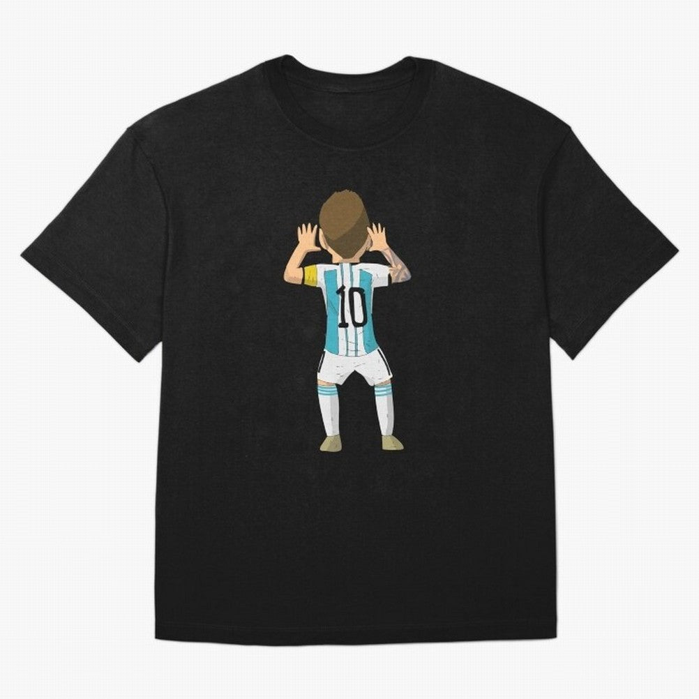 Cartoon Illustration Messi vs Netherlands World Cup Qatar 2022 Classic T-Shirt Celebrate FIFA World Cup 2026 USA Canada Mexico for Fans of Mbappe and Neymar and France and Portugal, Bringing Football Passion, Legendary Performances, Festival Vibes