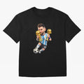 Lionel Messi ¨C Trophy King Caricature Oversized T-Shirt Celebrate Unforgettable Nights in Match Day Hype around FIFA World Cup 2026 Group Stage, Haaland, Brazil, Portugal and Argentina, Supporter Pride, Iconic Celebrations, Legendary Names and