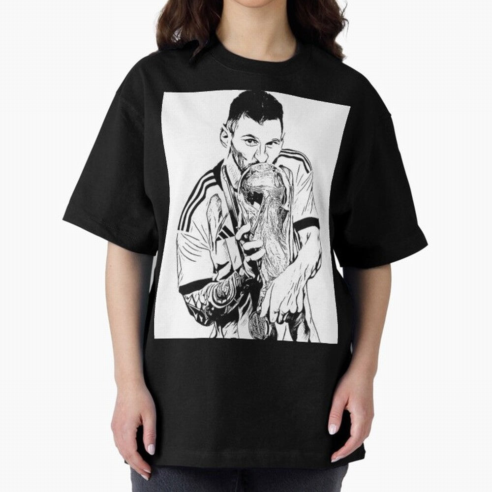 Lionel Messi white and black art Oversized T-Shirt Celebrate Fan Favorites in FIFA World Cup 2026 for Fans of CR7 and Messi and Germany, Bringing Goal Celebration Energy, Supporter Heritage, Football Icons and Worldwide Tournament Joy; Perfect for