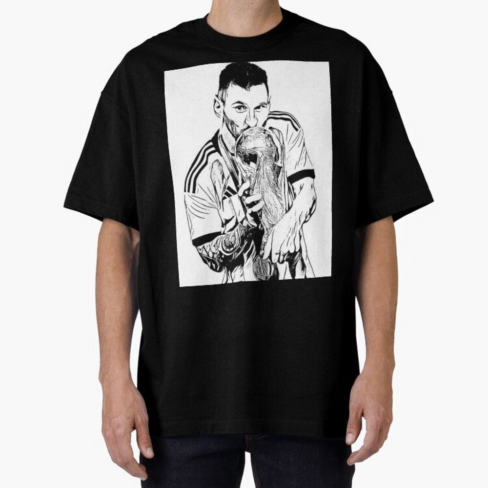 Lionel Messi white and black art Oversized T-Shirt Celebrate Fan Favorites in FIFA World Cup 2026 for Fans of CR7 and Messi and Germany, Bringing Goal Celebration Energy, Supporter Heritage, Football Icons and Worldwide Tournament Joy; Perfect for