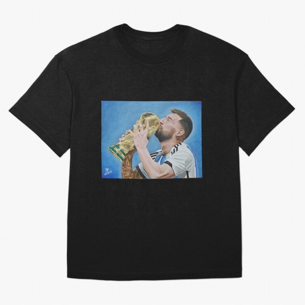 Lionel Messi Oversized T-Shirt Stand with Match Day Hype around FIFA World Cup 2026 Group Stage, Neymar, Haaland and Cristiano Ronaldo, France and Portugal, Match Day Excitement, Supporter Culture, Golden Goals and Global Football Passion; Built