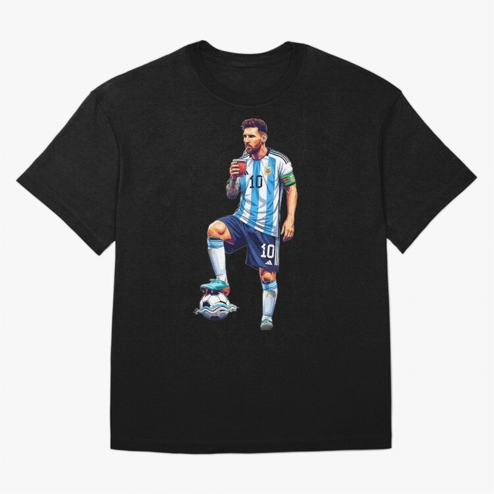 Messi in an illustrated style drinking mate ¨C The Goat Phone Case design Classic T-Shirt Experience the Global Stage of Match Day Hype around FIFA World Cup 2026 Group Stage, Messi and Cristiano Ronaldo, Portugal, Spain and Germany, Fan Favorite