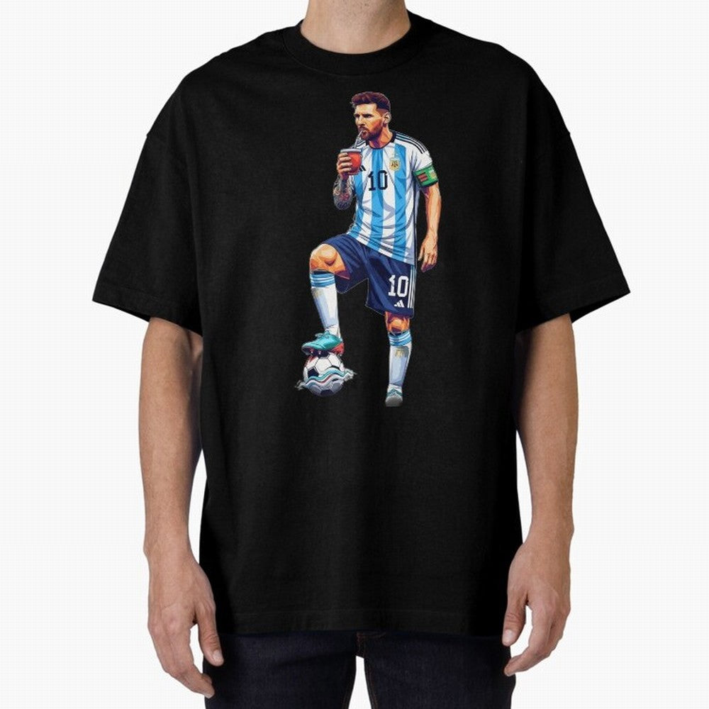 Messi in an illustrated style drinking mate ¨C The Goat Phone Case design Classic T-Shirt Experience the Global Stage of Match Day Hype around FIFA World Cup 2026 Group Stage, Messi and Cristiano Ronaldo, Portugal, Spain and Germany, Fan Favorite