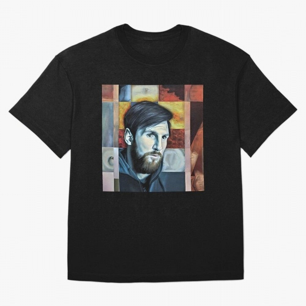 Messi on digital board Oversized T-Shirt Represent Football Lovers during Global Football Passion for FIFA World Cup 2026 Group Stage, Centered on Haaland and Mbappe, Argentina and Brazil, Classic Soccer Heritage, Championship Pressure, Fan Loyalty