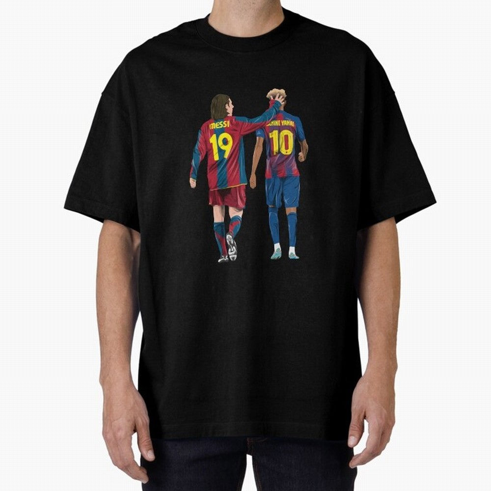 Lionel Messi and Friend Oversized T-Shirt Live for the Drama of Global Football Passion for FIFA World Cup 2026, Highlighting Neymar, Argentina and Brazil, Championship Spirit, Famous Goals, Roaring Crowds and International Football Unity; Created