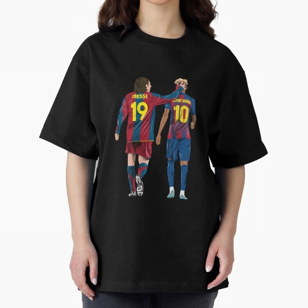 Lionel Messi and Friend Oversized T-Shirt Live for the Drama of Global Football Passion for FIFA World Cup 2026, Highlighting Neymar, Argentina and Brazil, Championship Spirit, Famous Goals, Roaring Crowds and International Football Unity; Created