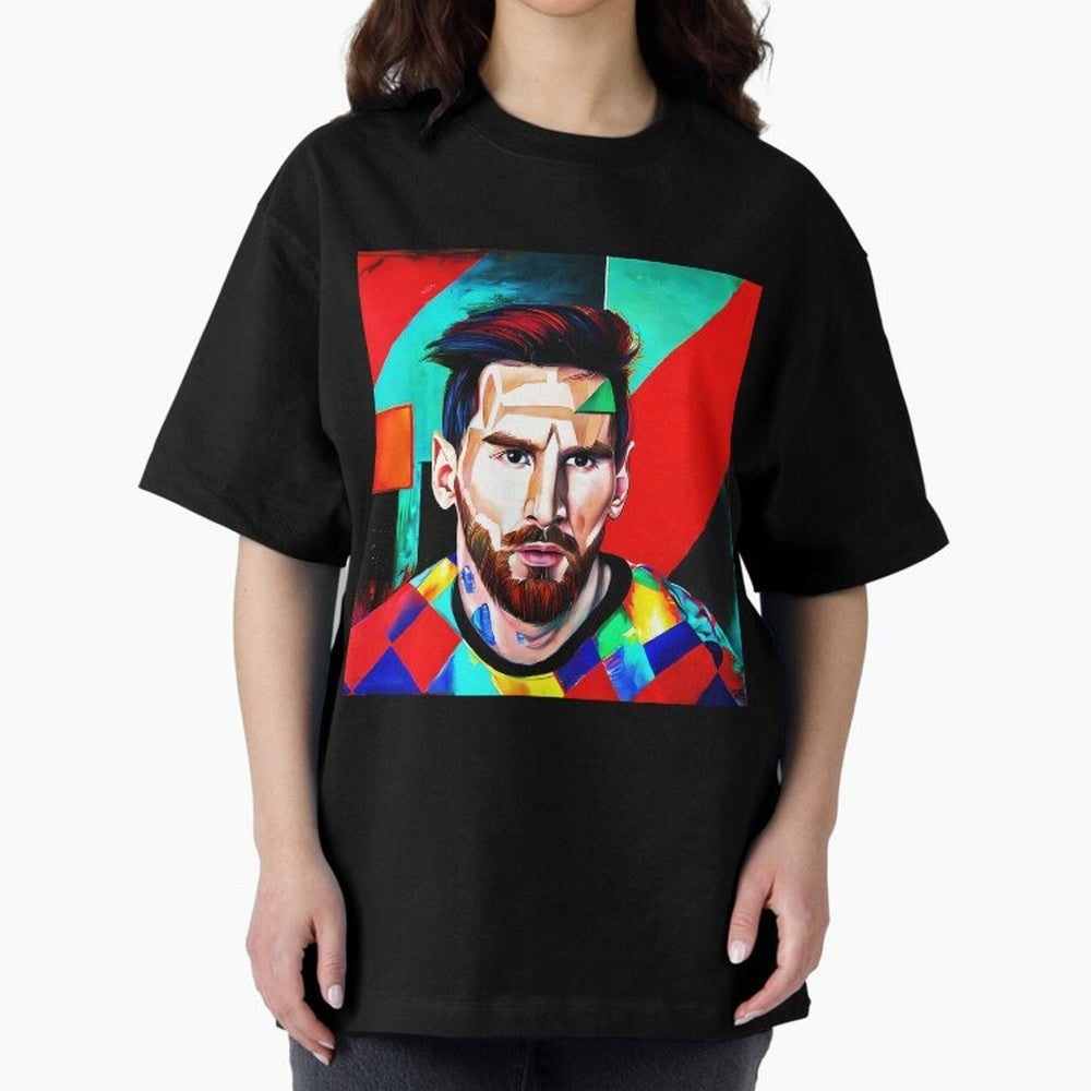 colorful Messi Oversized T-Shirt Celebrate Unforgettable Nights in FIFA World Cup 2026 Group Stage Spirit, Highlighting England and Germany, Mbappe and Neymar, Retro Football Energy, Iconic Rivalries, Trophy Chase Drama and Stadium Atmosphere; Made
