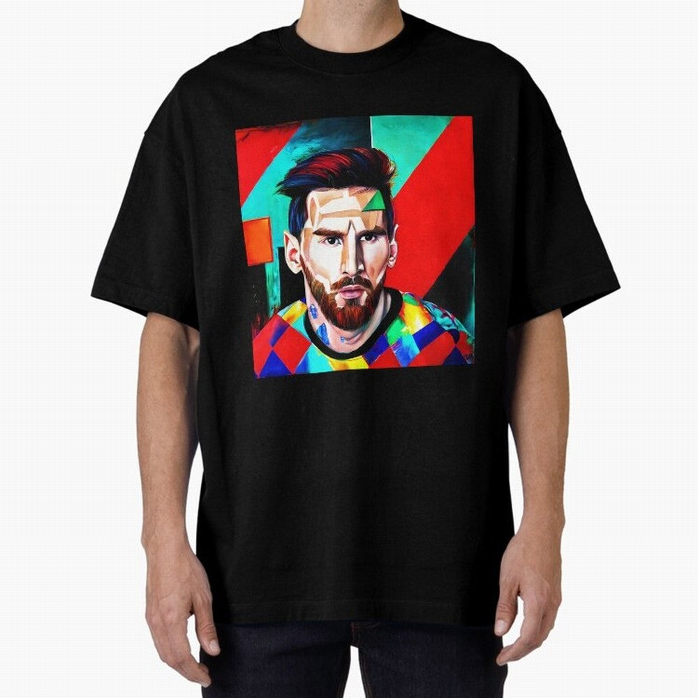 colorful Messi Oversized T-Shirt Celebrate Unforgettable Nights in FIFA World Cup 2026 Group Stage Spirit, Highlighting England and Germany, Mbappe and Neymar, Retro Football Energy, Iconic Rivalries, Trophy Chase Drama and Stadium Atmosphere; Made