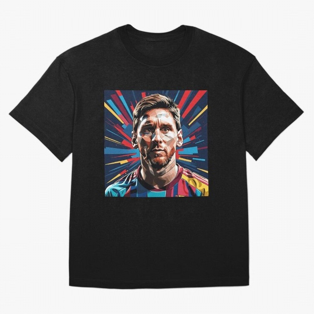 Lionel Messi Pop-Art Portrait Oversized T-Shirt Show Your Love for Global Football Passion for FIFA World Cup 2026, Driven by CR7 and Messi, England, Football Festival Excitement, Trophy Ambitions, Country Rivalries and Star Player Buzz; Great for