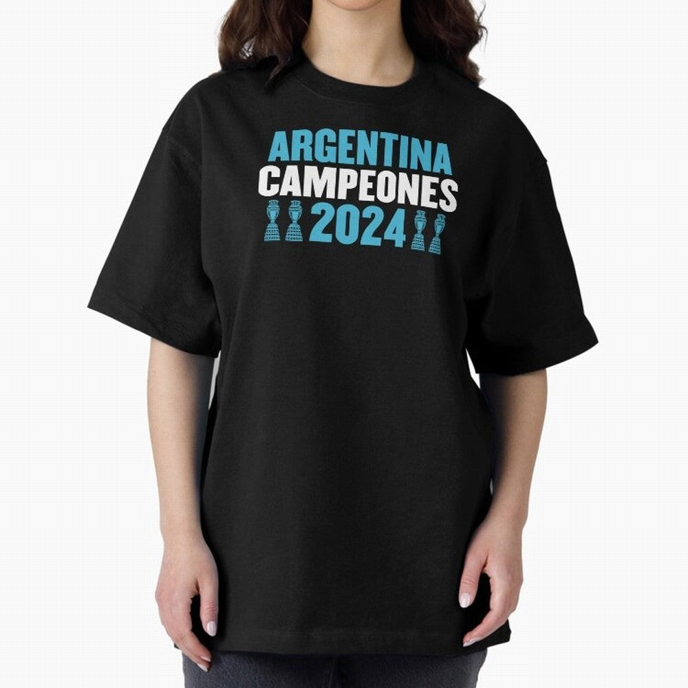 Argentina Campeones 2024 Oversized T-Shirt Join the Countdown to FIFA World Cup 2026 Group Stage for Fans of Messi, Neymar and Mbappe and Brazil, Bringing Football History, Final Match Energy, Crowd Noise and Once in a Lifetime Moments; Perfect for