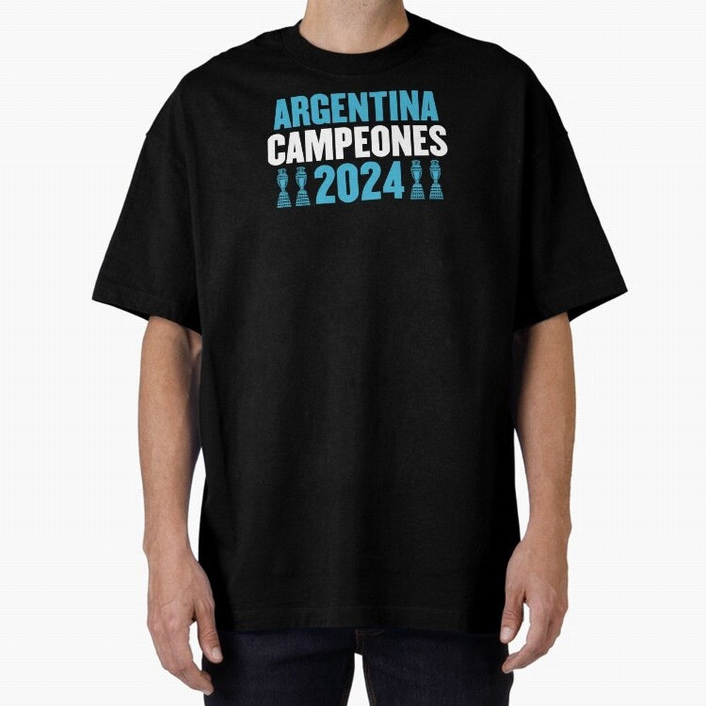 Argentina Campeones 2024 Oversized T-Shirt Join the Countdown to FIFA World Cup 2026 Group Stage for Fans of Messi, Neymar and Mbappe and Brazil, Bringing Football History, Final Match Energy, Crowd Noise and Once in a Lifetime Moments; Perfect for