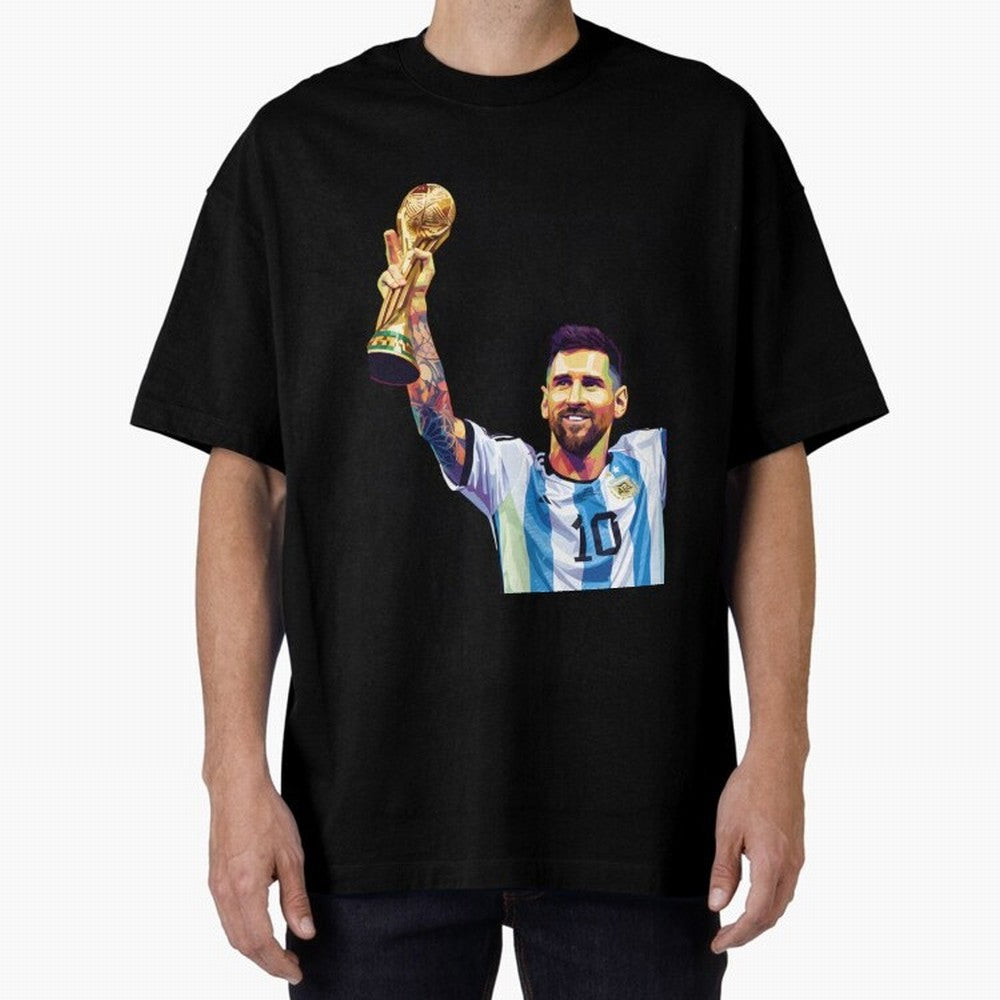 Messi wpap pop art Oversized T-Shirt Upgrade FIFA World Cup 2026 for Fans of Messi, CR7 and Mbappe and Spain, Bringing Retro Football Energy, Iconic Rivalries, Trophy Chase Drama and Stadium Atmosphere; Great for Supporters Who Love Legendary