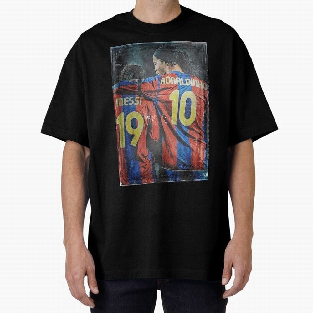 Messi and Ronaldinho Oversized T-Shirt Feel the Trophy Chase of Global Football Passion for FIFA World Cup 2026 USA Canada Mexico, Capturing Haaland, England, France and Netherlands, Worldwide Fan Energy, Dramatic Goals, Stadium Lights and