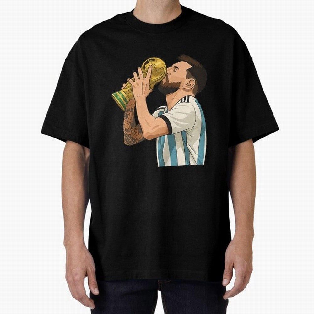 Messi Cup Oversized T-Shirt Show Up for the Glory of Match Day Hype around FIFA World Cup 2026, CR7 and Messi, Portugal, Spain and Germany, Vintage Soccer Flavor, Modern Football Stars, National Flags and Final Night Emotion; Made for Die Hard
