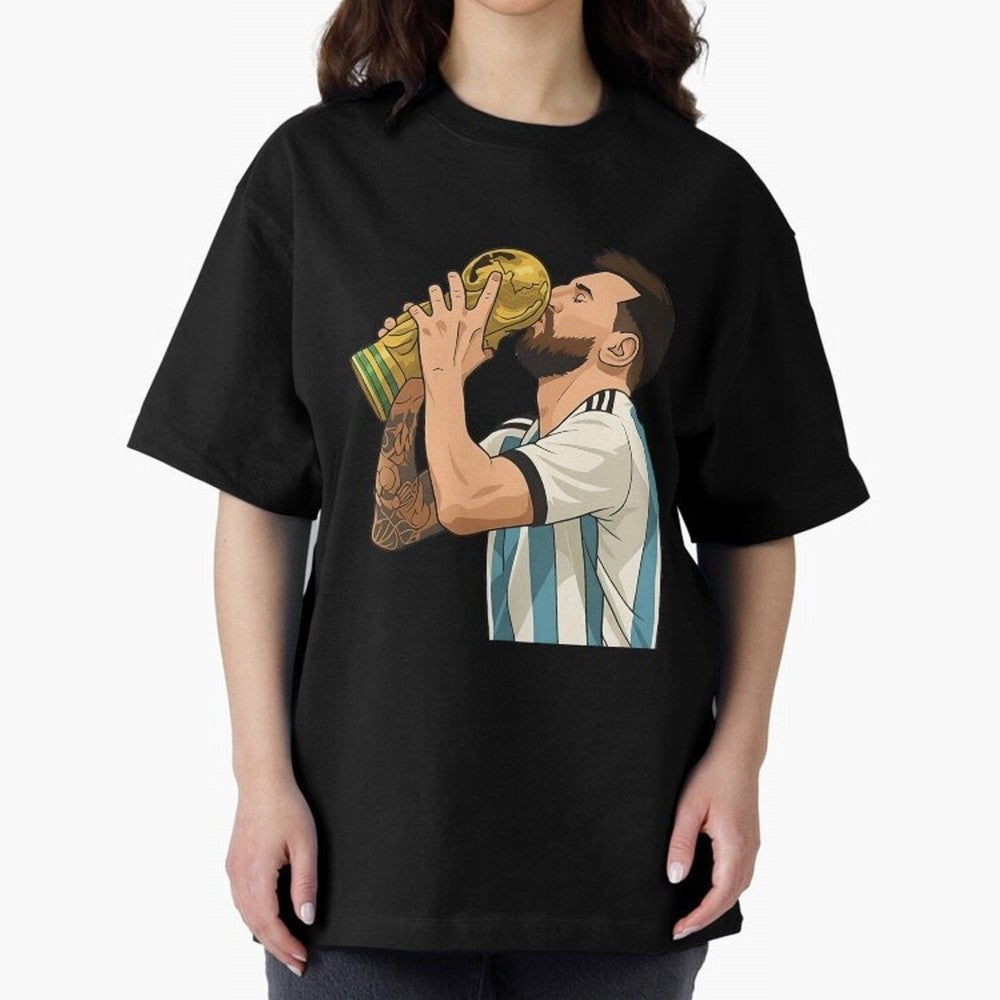 Messi Cup Oversized T-Shirt Show Up for the Glory of Match Day Hype around FIFA World Cup 2026, CR7 and Messi, Portugal, Spain and Germany, Vintage Soccer Flavor, Modern Football Stars, National Flags and Final Night Emotion; Made for Die Hard