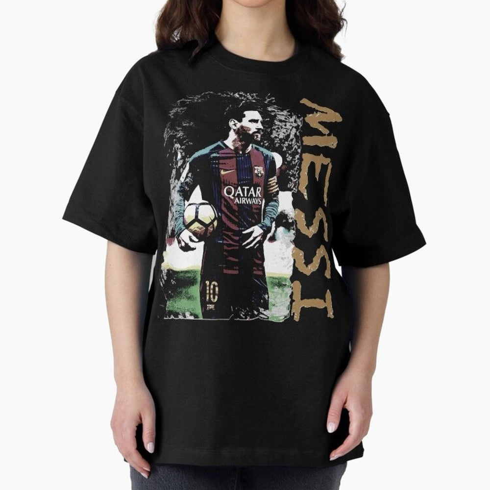 Messi Pop Art Portrait Oversized T-Shirt Bring Bold Fan Energy to Match Day Hype around FIFA World Cup 2026 Group Stage, Mbappe, Portugal, Spain and Germany, Vintage Soccer Flavor, Modern Football Stars, National Flags and Final Night Emotion;