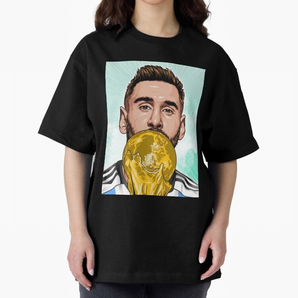 Messi goat Oversized T-Shirt Join the Global Buzz around Match Day Hype around FIFA World Cup 2026 USA Canada Mexico, Mbappe, Brazil, Portugal and Argentina, Vintage Soccer Flavor, Modern Football Stars, National Flags and Final Night Emotion;