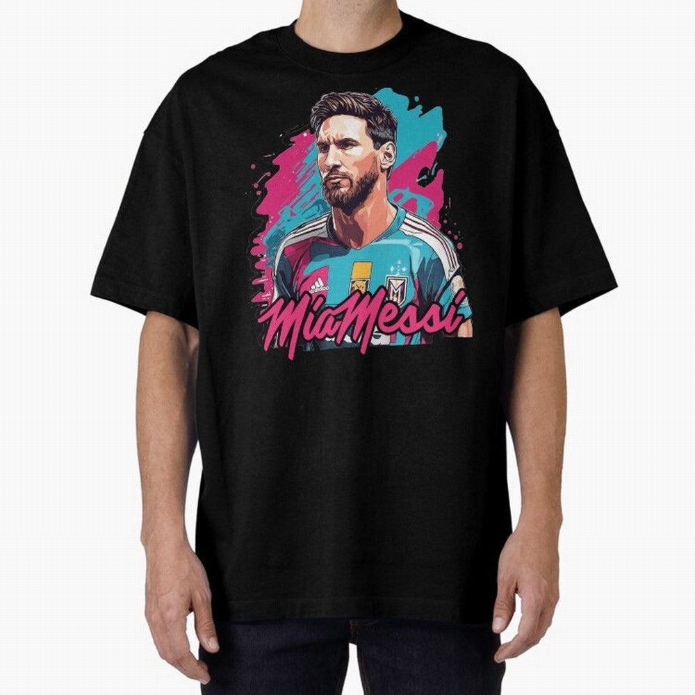 Messi Pop Art Portrait Oversized T-Shirt Spotlight the FIFA World Cup 2026 Journey through Messi, CR7 and Mbappe Highlights, England, France and Netherlands Pride, Football Passion, Legendary Performances, Festival Vibes and Supporter Community;