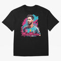 Messi Pop Art Portrait Oversized T-Shirt Spotlight the FIFA World Cup 2026 Journey through Messi, CR7 and Mbappe Highlights, England, France and Netherlands Pride, Football Passion, Legendary Performances, Festival Vibes and Supporter Community;