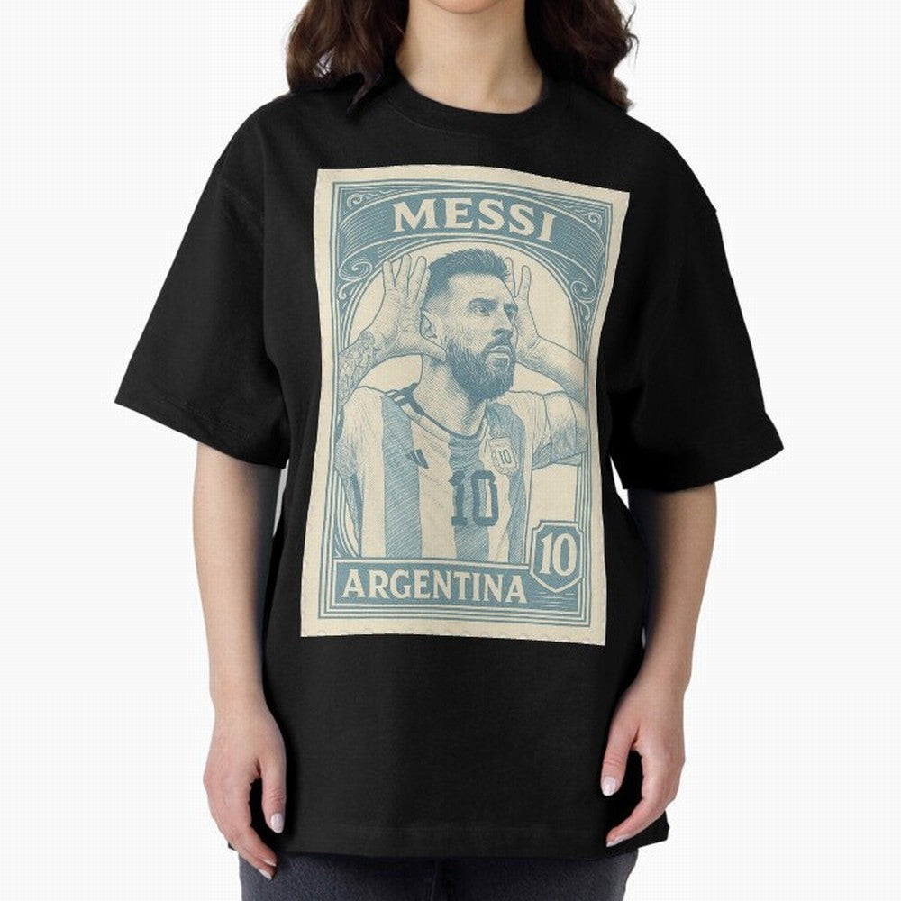 Lionel Messi Vintage Stamp Poster ¨C Argentina #10 Retro Football Art ¨C Barcelona Legend Illustration Classic T-Shirt Celebrate the Stars of FIFA World Cup 2026 USA Canada Mexico for Fans of Cristiano Ronaldo, Haaland and CR7 and Argentina,