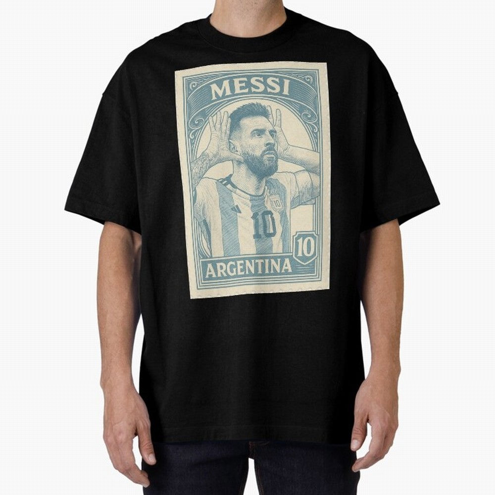 Lionel Messi Vintage Stamp Poster ¨C Argentina #10 Retro Football Art ¨C Barcelona Legend Illustration Classic T-Shirt Celebrate the Stars of FIFA World Cup 2026 USA Canada Mexico for Fans of Cristiano Ronaldo, Haaland and CR7 and Argentina,