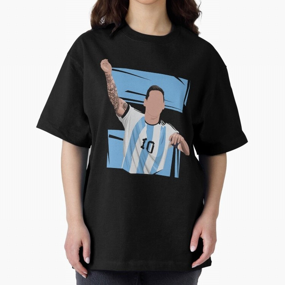 Messi Singing with Crowd World Cup 2022 Oversized T-Shirt Bring Champion Energy into Global Football Passion for FIFA World Cup 2026 Group Stage, with Haaland and Mbappe, Portugal, Spain and Germany, Goal Celebration Energy, Supporter Heritage,