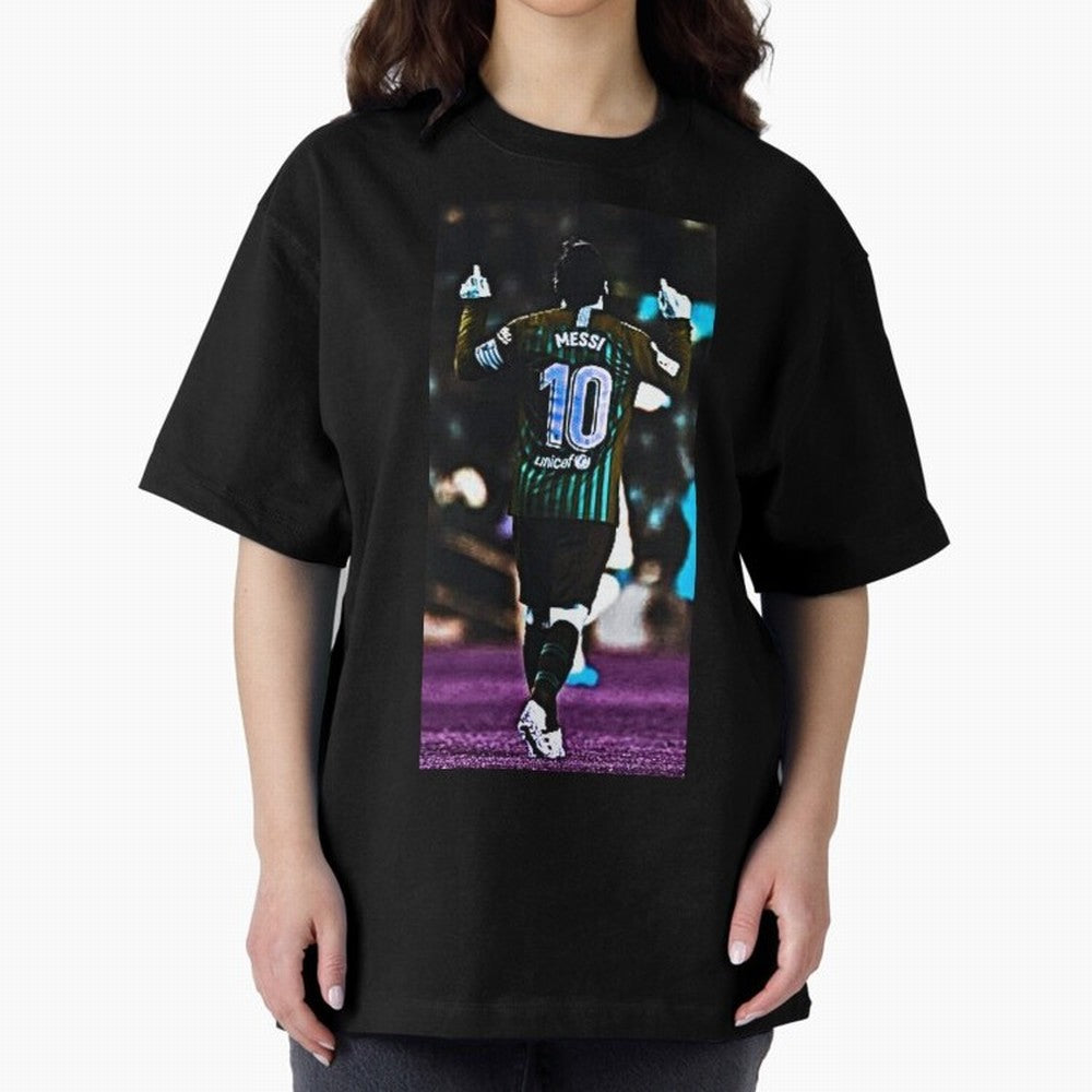 Lionel Messi Oversized T-Shirt Celebrate Supporters United by Match Day Hype around FIFA World Cup 2026, Haaland and Mbappe, Spain and Netherlands, Retro Football Energy, Iconic Rivalries, Trophy Chase Drama and Stadium Atmosphere; Perfect for