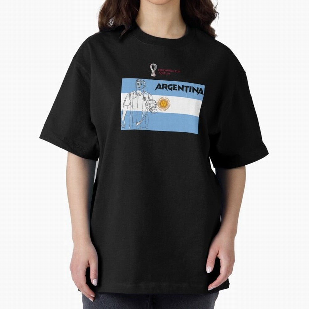 Argentina - FIFA World Cup - Qatar 2022 Oversized T-Shirt Show Your Tournament Heart for FIFA World Cup 2026 USA Canada Mexico for Fans of Neymar, Haaland and Cristiano Ronaldo and England and Germany, Bringing Stadium Memories, Football Loyalty,