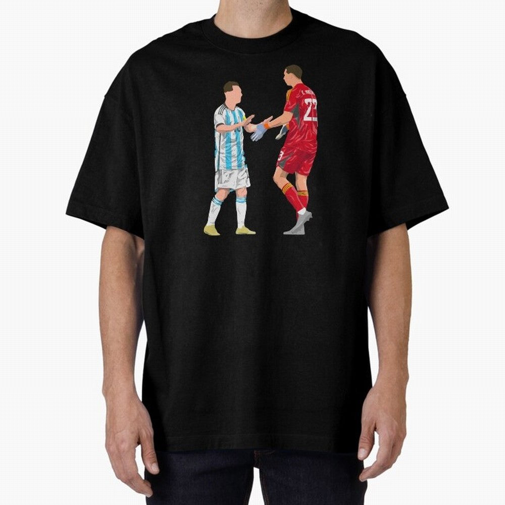 Messi and Martinez Celebrates World Cup 2022 Oversized T-Shirt Experience the Global Stage of FIFA World Cup 2026 USA Canada Mexico Featuring Haaland and Mbappe, Argentina and Brazil Energy, Championship Spirit, Famous Goals, Roaring Crowds and