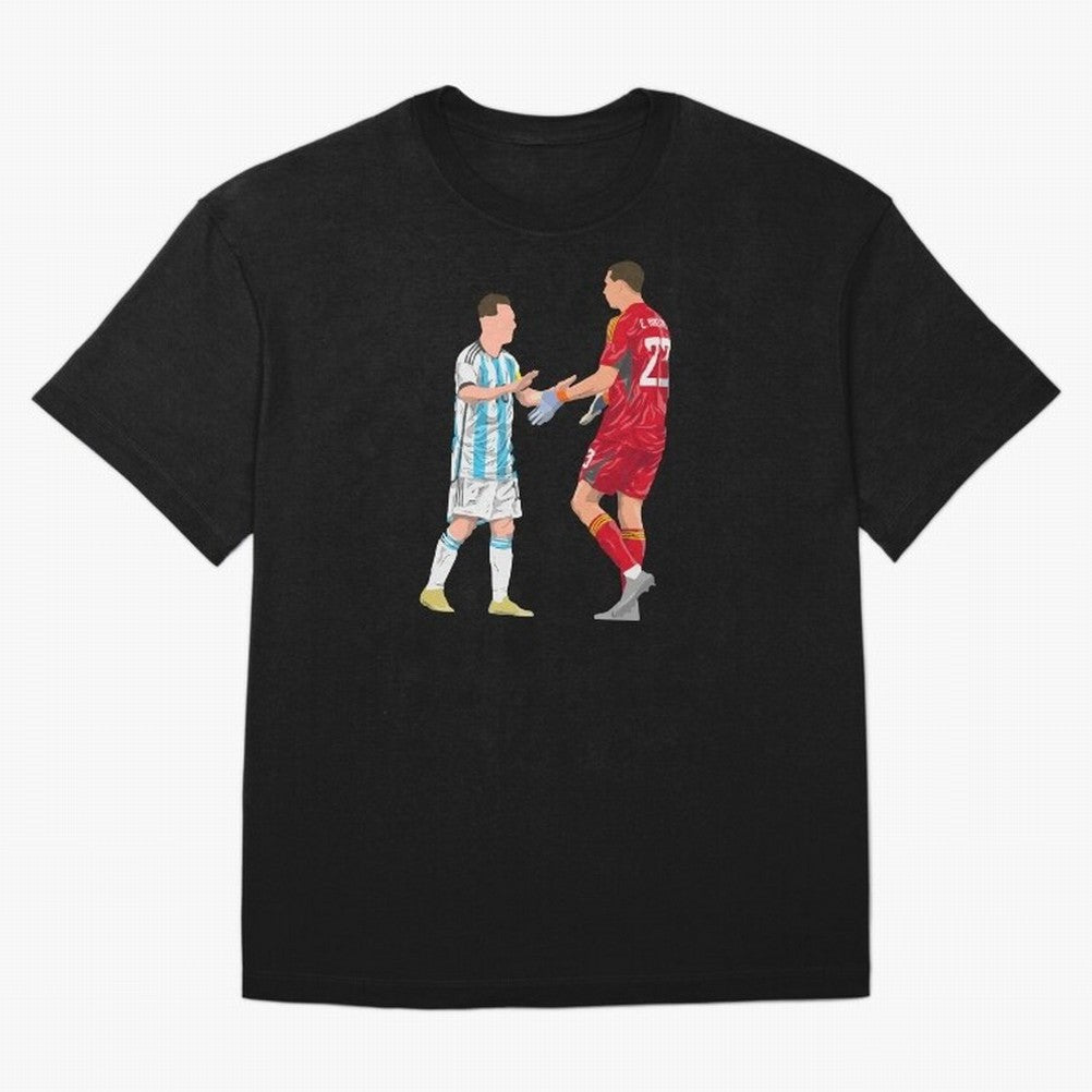 Messi and Martinez Celebrates World Cup 2022 Oversized T-Shirt Experience the Global Stage of FIFA World Cup 2026 USA Canada Mexico Featuring Haaland and Mbappe, Argentina and Brazil Energy, Championship Spirit, Famous Goals, Roaring Crowds and