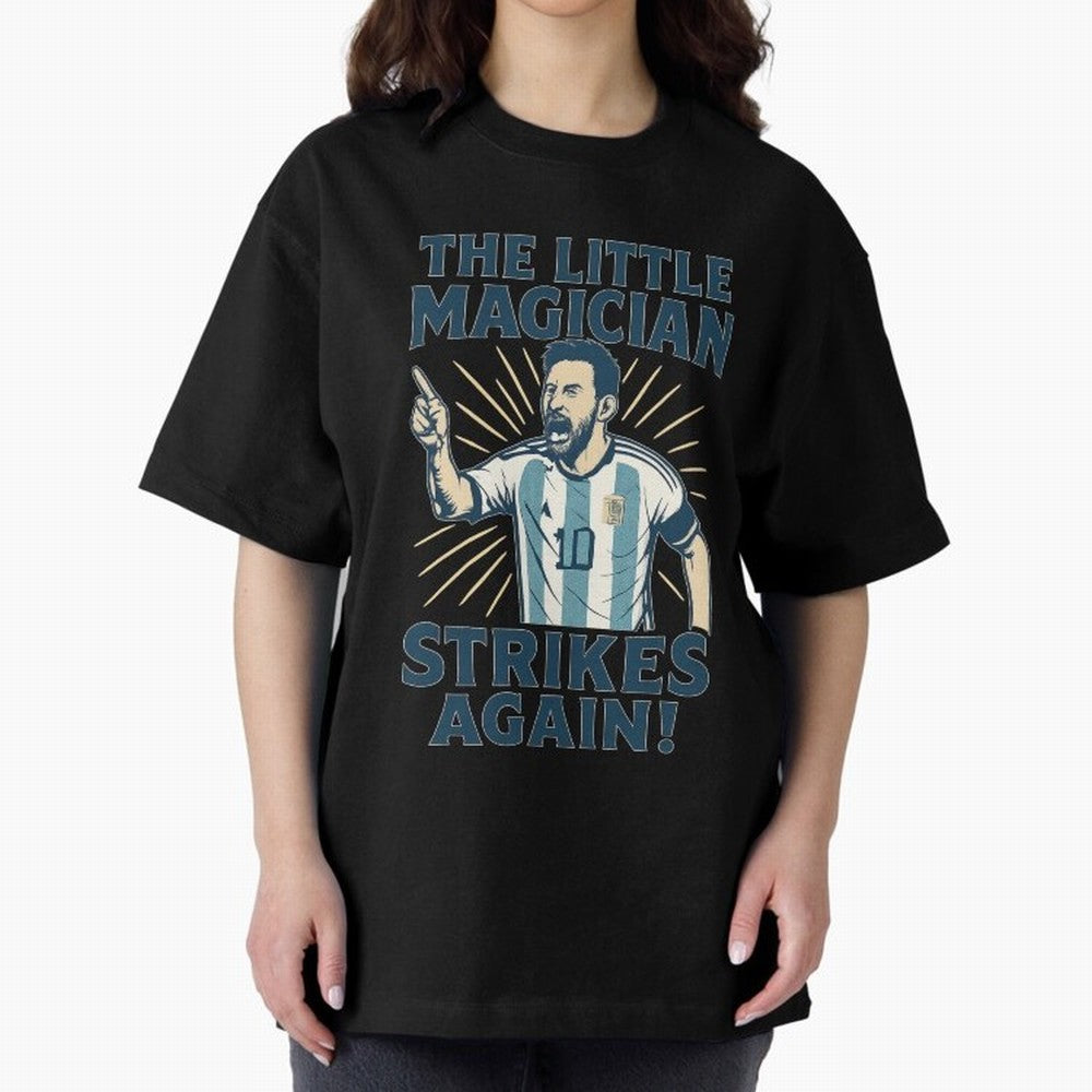 Messi - The Magician Oversized T-Shirt Honor the Beautiful Game during FIFA World Cup 2026 USA Canada Mexico Centered on CR7, France Energy, Global Supporter Spirit, Legendary Goals, National Colors and Tournament Celebration; Ideal for Passionate