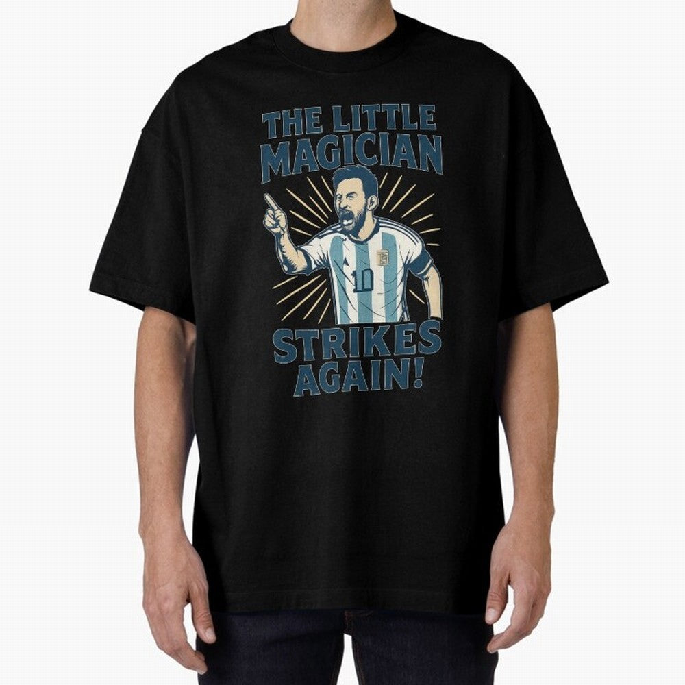 Messi - The Magician Oversized T-Shirt Honor the Beautiful Game during FIFA World Cup 2026 USA Canada Mexico Centered on CR7, France Energy, Global Supporter Spirit, Legendary Goals, National Colors and Tournament Celebration; Ideal for Passionate