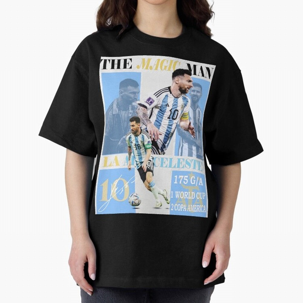 Lionel Messi Argentina World Cup 2022 Champion Victory Poster Oversized T-Shirt Enjoy the Biggest Football Party of Global Football Passion for FIFA World Cup 2026 Group Stage, Celebrating CR7 and Messi, Argentina, France and Brazil, Classic Soccer