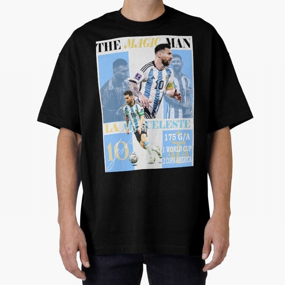 Lionel Messi Argentina World Cup 2022 Champion Victory Poster Oversized T-Shirt Enjoy the Biggest Football Party of Global Football Passion for FIFA World Cup 2026 Group Stage, Celebrating CR7 and Messi, Argentina, France and Brazil, Classic Soccer