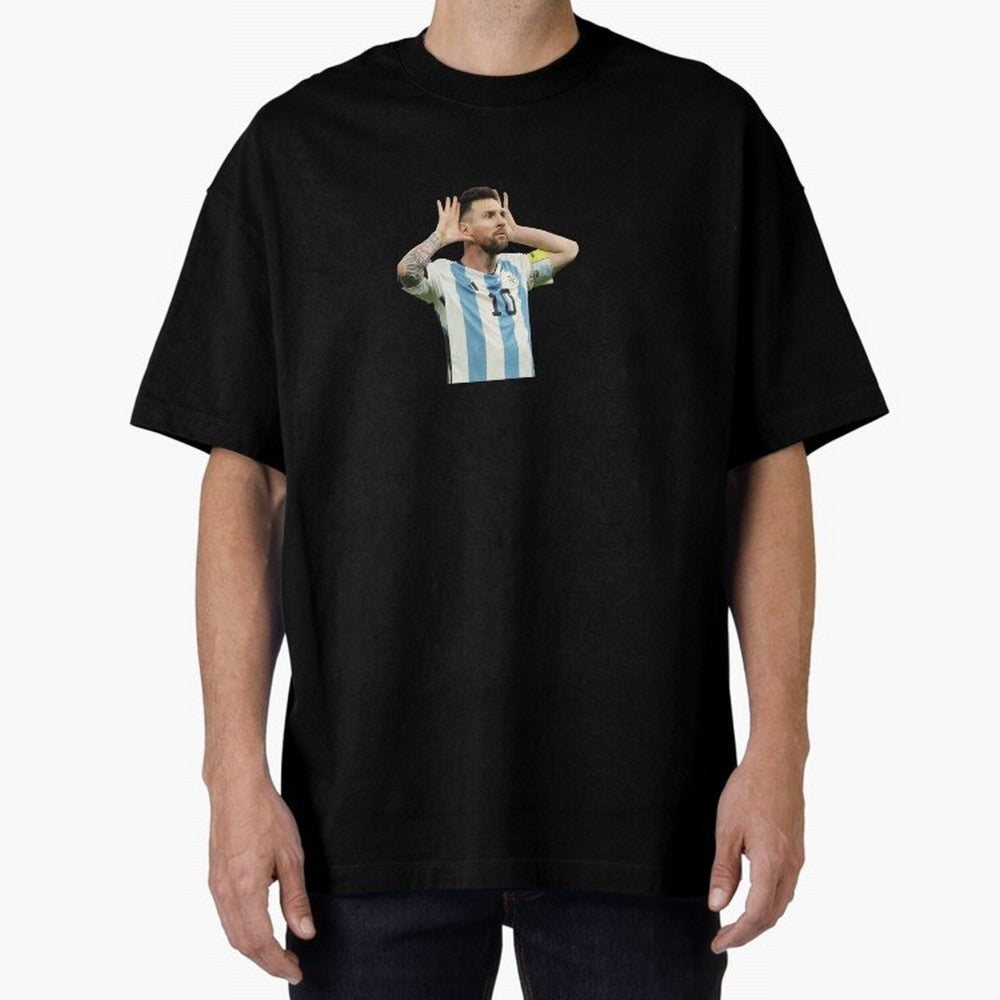 Lionel Messi Argentina Celebration Sticker Oversized T-Shirt Bring Match Day Fire to FIFA World Cup 2026 Spirit, Capturing Argentina and Brazil, Mbappe, Football Festival Excitement, Trophy Ambitions, Country Rivalries and Star Player Buzz; Perfect