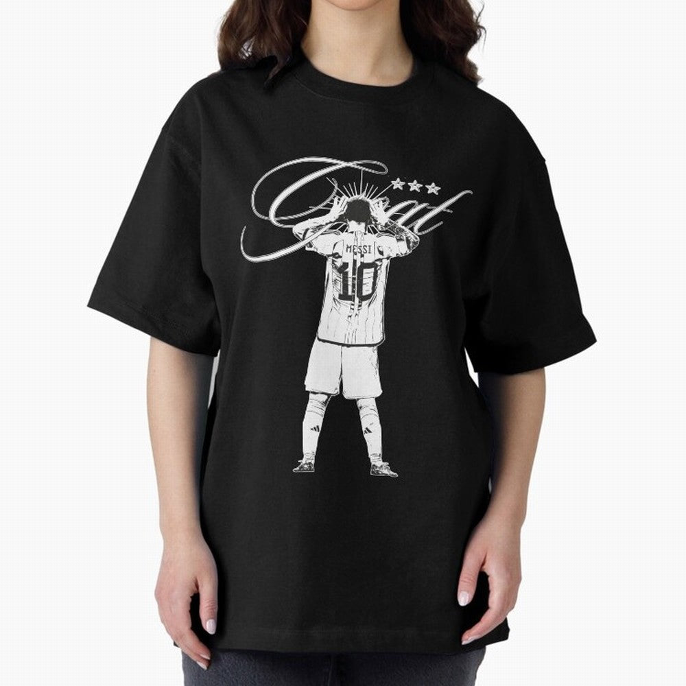 Messi Argentina, GOAT Oversized T-Shirt Make Game Day About FIFA World Cup 2026 Spirit, Connected to Argentina and Brazil, Messi, Champion Mindset, Group Stage Buzz, Knockout Tension and Passionate Fan Culture; Ideal for Football Dads, Football