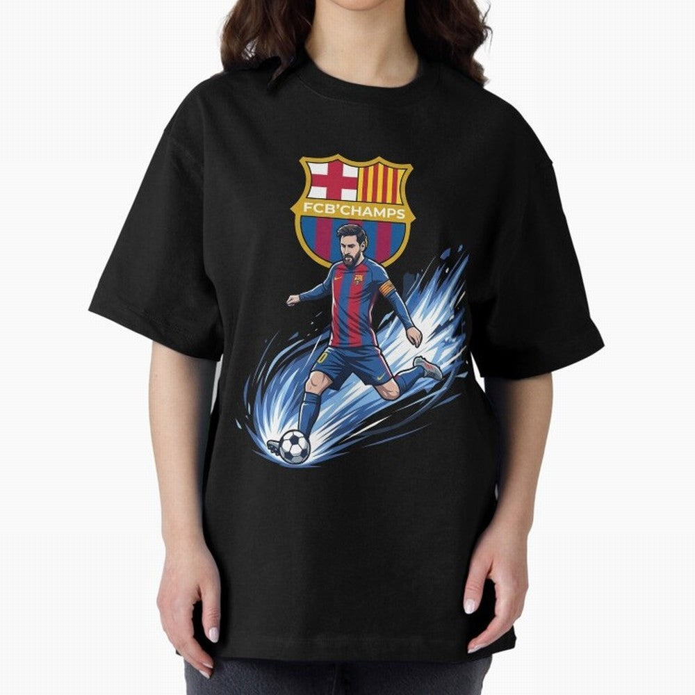 FC Barcelona Champs - The Goat Edition Oversized T-Shirt Honor Champions and Dreams in FIFA World Cup 2026 USA Canada Mexico for Fans of Neymar and Netherlands, Bringing Worldwide Fan Energy, Dramatic Goals, Stadium Lights and Championship