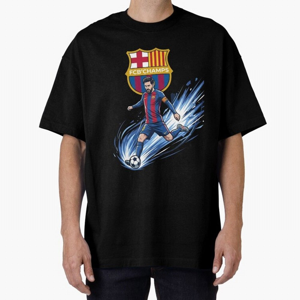 FC Barcelona Champs - The Goat Edition Oversized T-Shirt Honor Champions and Dreams in FIFA World Cup 2026 USA Canada Mexico for Fans of Neymar and Netherlands, Bringing Worldwide Fan Energy, Dramatic Goals, Stadium Lights and Championship