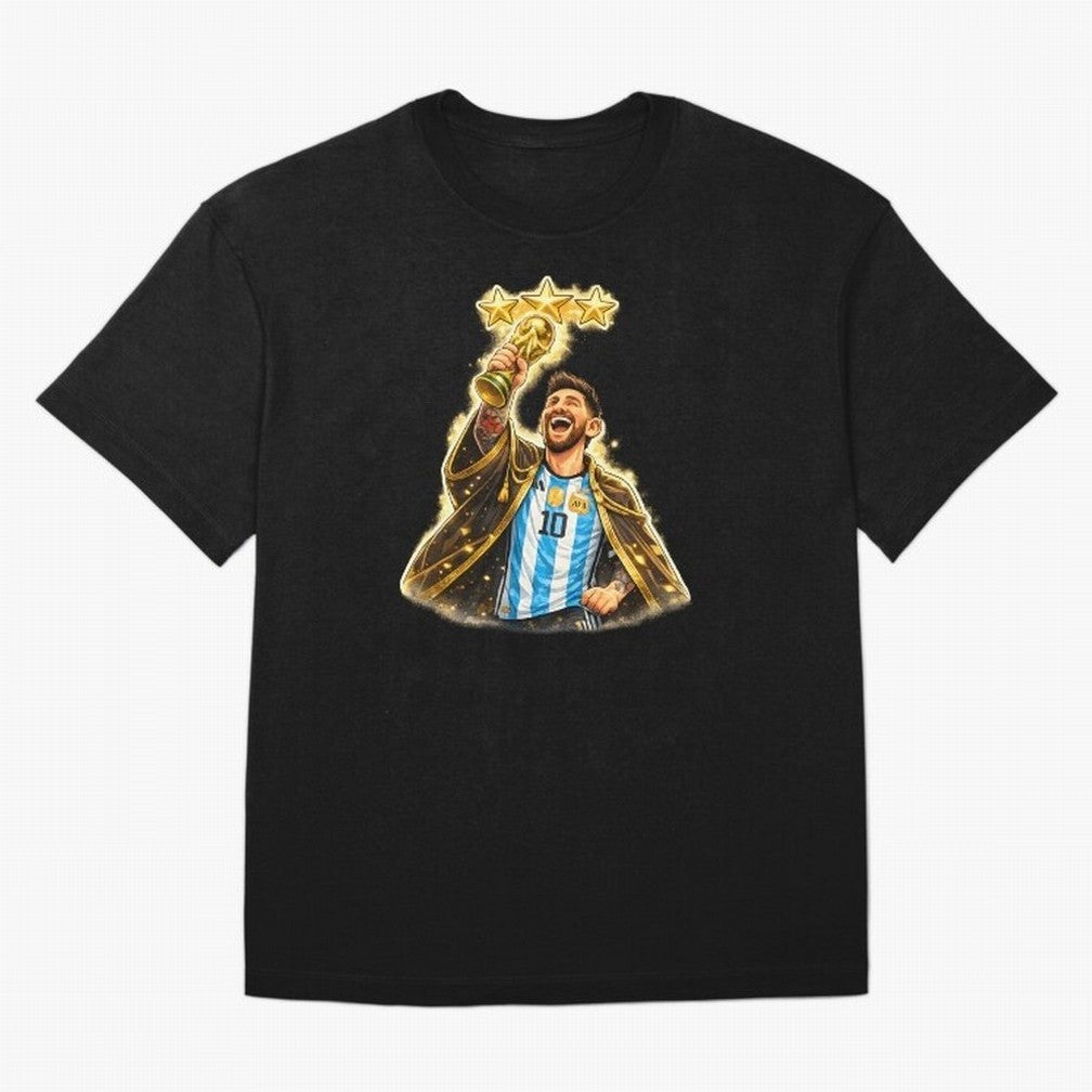Messi King of Football World Champion ¨C Argentina 3 Stars Trophy Celebration Classic T-Shirt Treasure Global Football Passion for FIFA World Cup 2026 USA Canada Mexico, Inspired by Mbappe, Argentina, Stadium Chants, National Pride, Trophy Dreams