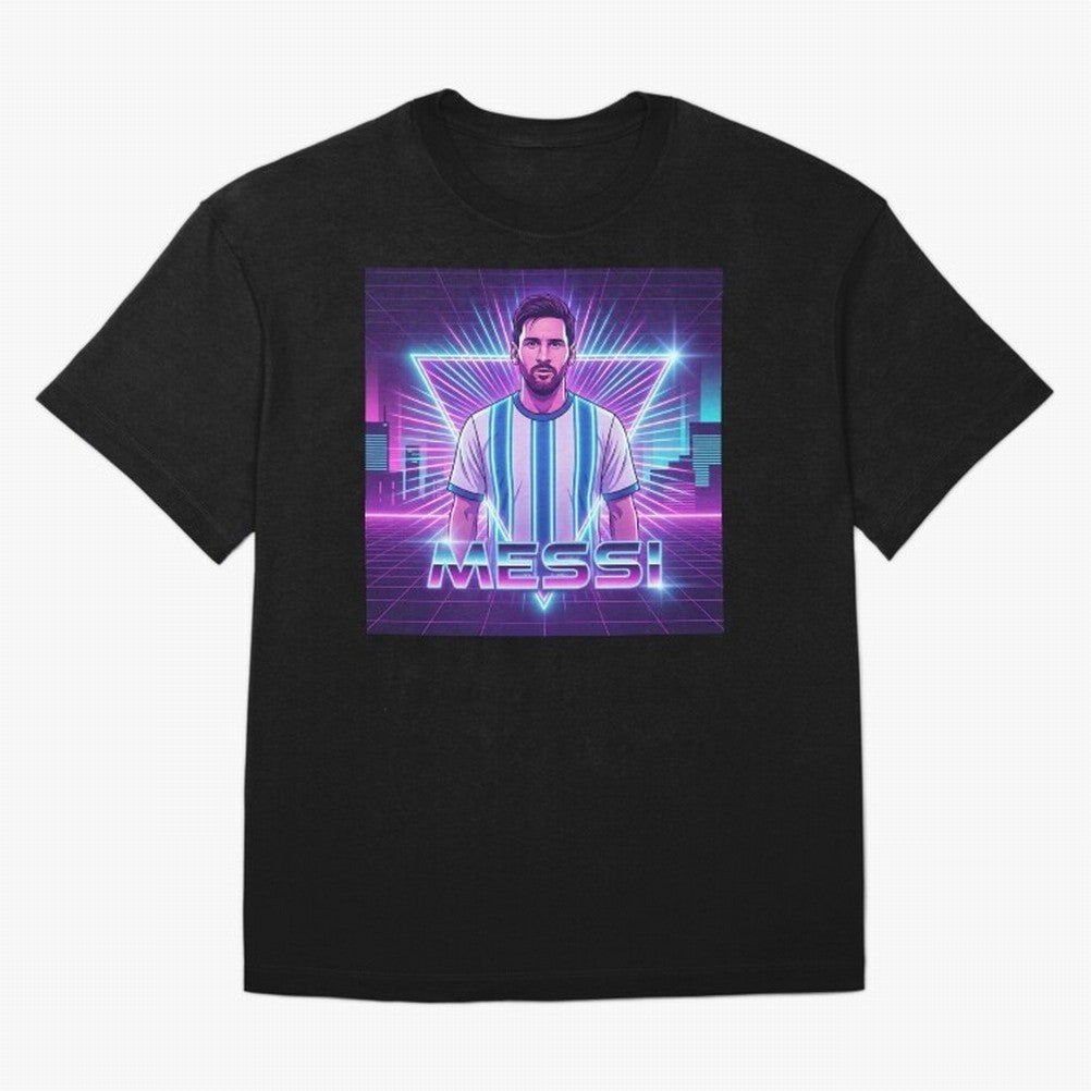 ?Argentina Football Legend Messi Cyberpunk Retro Futurist Design (Version 5) Classic T-Shirt Show Up for the Glory of Global Football Passion for FIFA World Cup 2026 Group Stage, Filled with Messi, Neymar and Mbappe, Brazil, Portugal and Argentina,