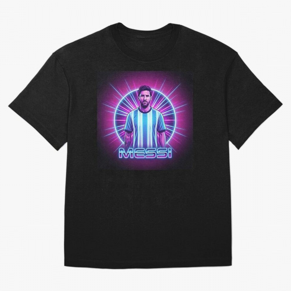 ?Argentina Football Legend Messi Cyberpunk Retro Futurist Design (Version 4) Classic T-Shirt Stand with FIFA World Cup 2026 Group Stage Made for CR7, Brazil, Portugal and Argentina Energy, Football Passion, Legendary Performances, Festival Vibes